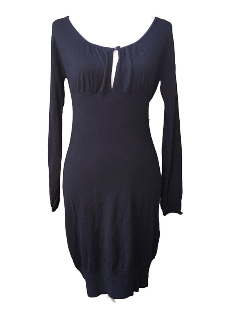 Vintage Y2k BCBG Dress Black Witchy Mini Goth Keyhole Neck Long Sleeves Knit